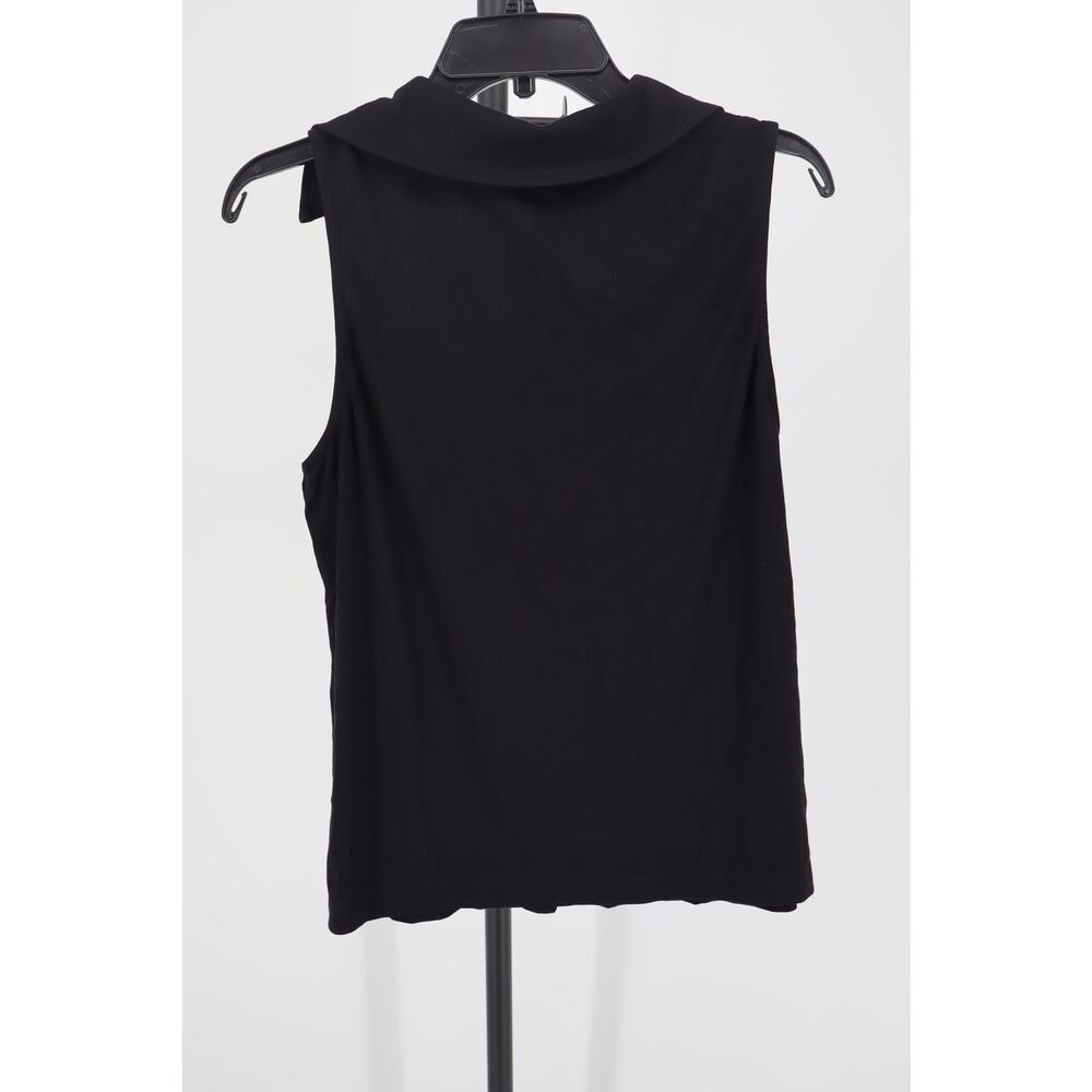 NEW Nine Britton Collared Knit Top Women's Black Ribbed Sleeveless Polo Size L - Picture 2 of 4